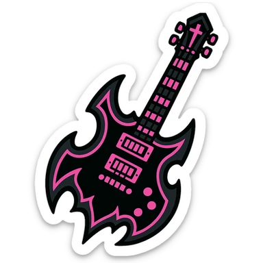 BLACKPINK-inspired gothic guitar, no hearts, bold and expressive, black and pink colors sticker