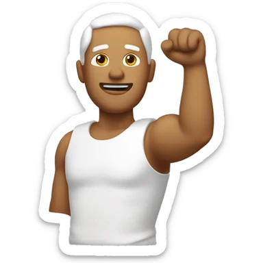 man with raised arm in plaster sticker