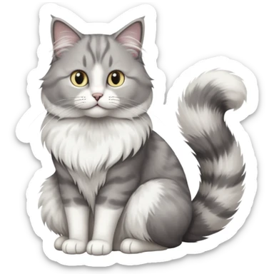 a very fluffy big grey and white cat sitting regally sticker
