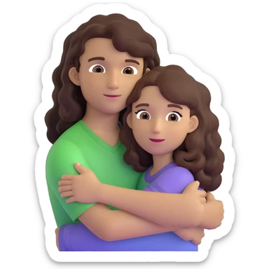 girl with long light brown hair and pale skin hugging a boy with black curly hair and tanned skin sticker