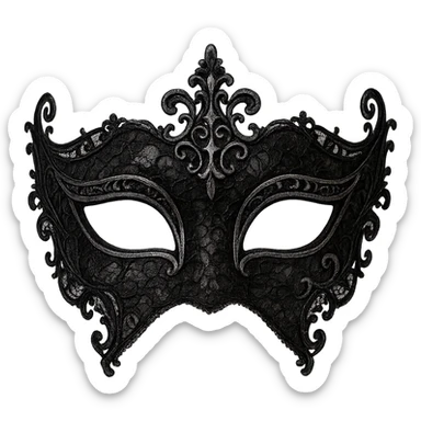 gothic masquerade mask, black lace and silver, no background sticker