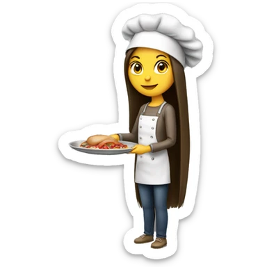 Brunette long straight hair girl making dinner in a cook hat sticker