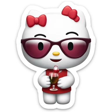 Hello Kitty drinking red wine sticker