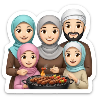 Turkish beautiful finished family hijabs make bbq time sticker