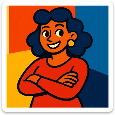 a woman crossing her arms, vibrant toon style sticker