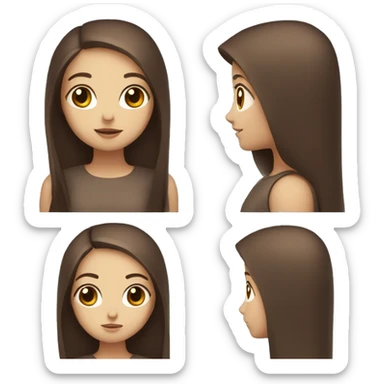 cute robot girl with straight long brown hair and big brown eyes sticker