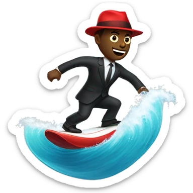 create an emoji of a guy riding a wave similar to the already made one, but have to guy be black wearing a suit and a red hat sticker