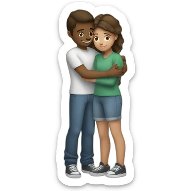 White teen couple hugging both of them are white sticker