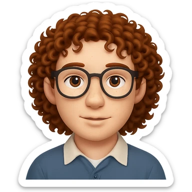 Add glasses to the freckled man with curly hair in emoji style, no background. sticker