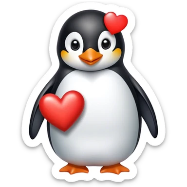Penguin with a red big heart sticker