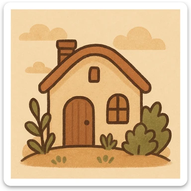 beige house, flat illustration, minimal, warm and inviting sticker