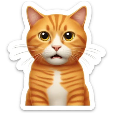 An orange cat that is holding a knife looking very confused at the same time sticker