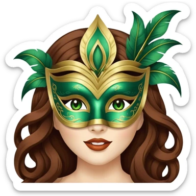 Greeneyed Woman blinking with Long Brown hair venetian mask sticker