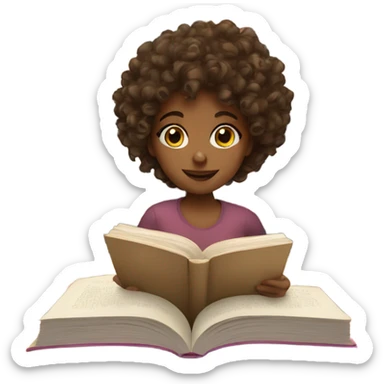 Brown curly hair girl reading a book sticker