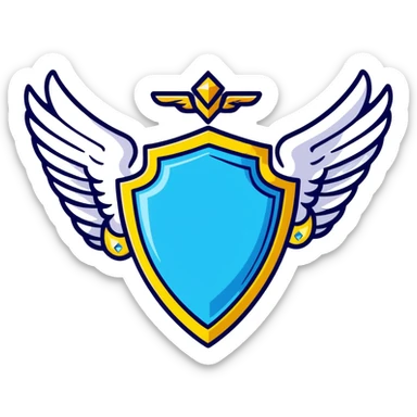 Premium shield badge with angel wings and a big shiny blue diamond in the center with VIP text sticker