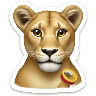 Lioness with a dummy sticker