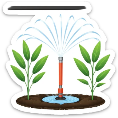 Garden tools, dancing joyfully around a sprinkler celebrating automation sticker