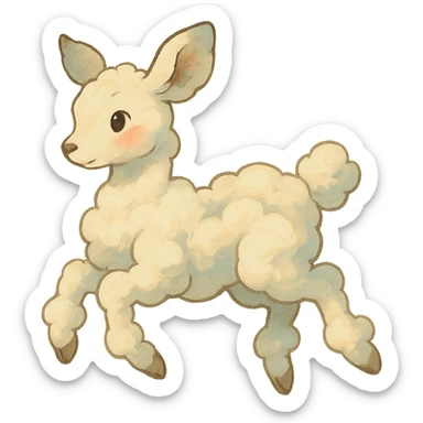 vanilla cloud doe, floating gracefully, rosy cheeks, ghibli-inspired sticker