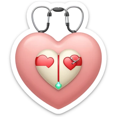 Minimalist emoji of a white heart with a stethoscope halo, small brain inside, sparkle accent, pastel colors (blush, cream, sage), smooth vector lines, rounded edges, Apple emoji style, transparent background, cute and aesthetic. sticker