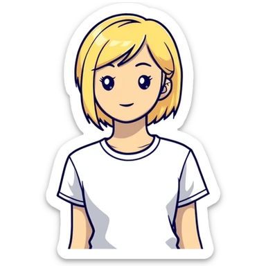 blonde girl wearing a t-shirt sticker
