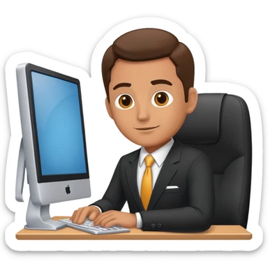 Salesman sitting at his computer sticker
