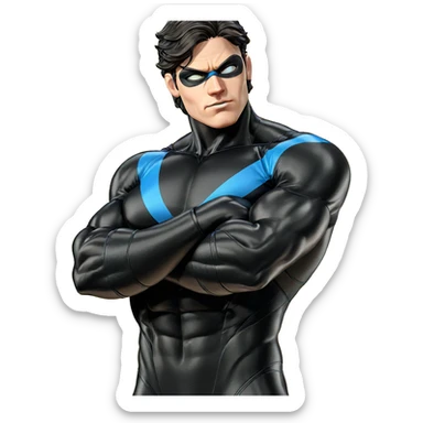 muscular superhero in black bodysuit sticker