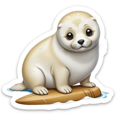 Training a harp seal at beach  sticker