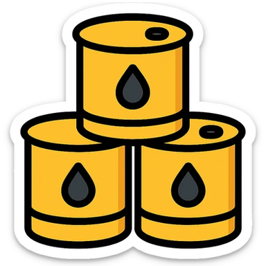 a stack of petroleum barrels, industrial style, metallic texture, modern and clean, suitable for branding sticker