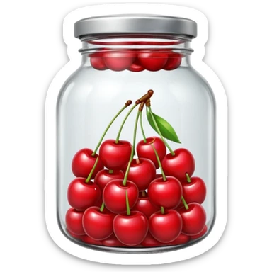 Realistic glass jar with silver metallic lid filled with maraschino cherries inside of it. sticker