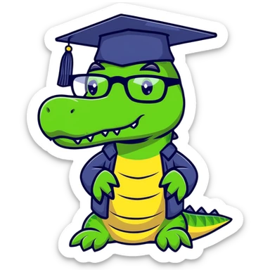 academic alligator wearing glasses and a graduation cap sticker