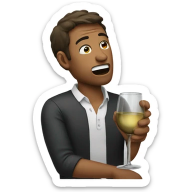 Man crying while holding a wine glass sticker