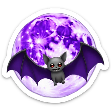 realistic full moon dripping purple behind with vampire bat wings flying in front sticker