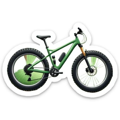 An icon showing a mountain bike with thick tires on a forest trail, surrounded by trees and natural terrain. The background features a lush green forest with sunlight filtering through the branches, and a winding path ahead. Transparent background highlights the  adventure of mountain biking. sticker