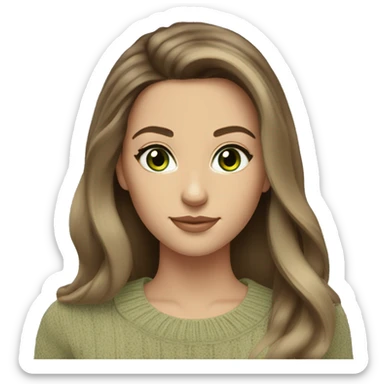 Brunette balayage long hair white women green eyes beige sweater sticker