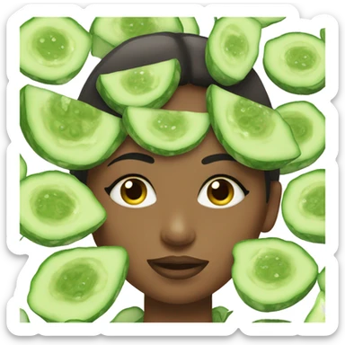 Girl with cucumbers on eyes sticker