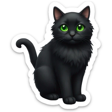 Fluffy black cat with big bright green eyes sticker