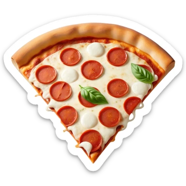 Pizza Napoletana Cinematic Realistic Pizza Napoletana Dish Emoji, depicted as a delicious slice of Neapolitan pizza with a thin, crispy crust, fresh tomato sauce, mozzarella, and basil, rendered with mouth-watering textures and vibrant, warm lighting. sticker