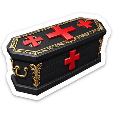 Gothic Victorian black coffin with a Red Cross on it  sticker