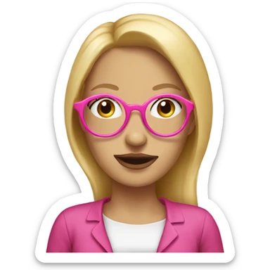 Caucasian women, blonde hair, pink glasses eating donut sticker