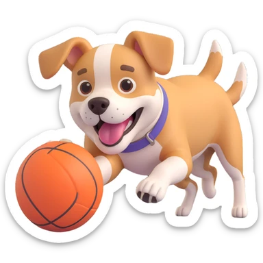 dog chasing ball in forrest, close up pose sticker