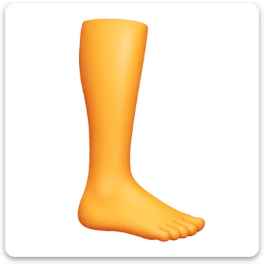 Create a single leg emoji that looks exactly like one of the legs in the reference image, in iOS emoji style. The emoji should have 3D appearance, shiny surface, smooth gradients, soft shadows, and a realistic leg and foot with the classic emoji look. Add a subtle highlight to the shin. sticker