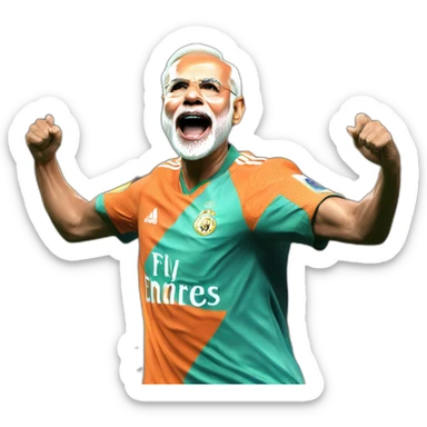 hyper realistic narendra modi doing cristiano ronaldo's celebration 'siuuu' sticker