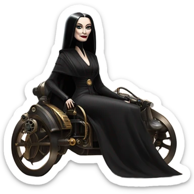 Jedi Morticia Addams piloting a Jumpspeeder anti-gravity repulsorlift swoop steampunk  sticker