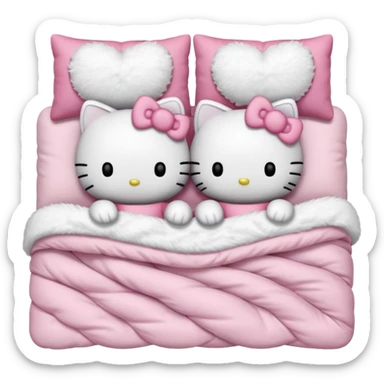 two hello kitties sleeping in a bed next to each other sticker