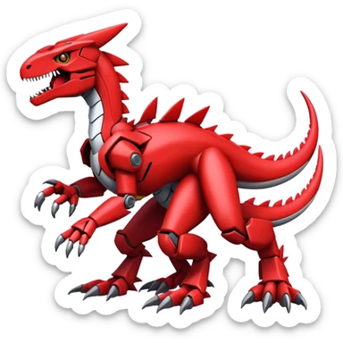  Cool Edgy Futuristic Red Digimon-Fakemon-Guilmon-Velociraptor-Dragon-Mecha full body sticker