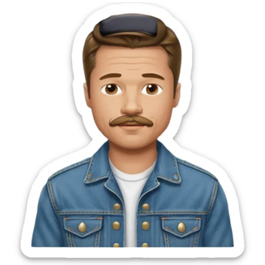 brad pitt with stache, wear jean jacket sticker