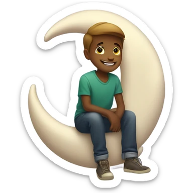 Boy sitting on crescent moon sticker