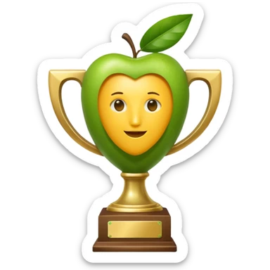 apple style emoji, a normal trophy but the cup is a mango with a leaf and trophy arms, no face sticker