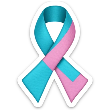 Thyroid cancer ribbon which has a blue strand, a pink strand and teal at the top where the ribbon crossed over sticker