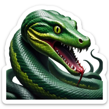 Thriller Movie Icon: A dramatic, close-up collage with sinister villains, a slithering anaconda, and zombie figures emerging from the shadows. Dark and moody atmosphere with eerie lighting, tension-filled elements. Transparent background. sticker